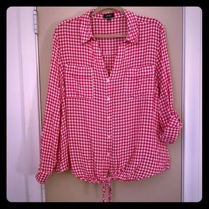Jones New York Pink/White Gingham Blouse- Size XXL